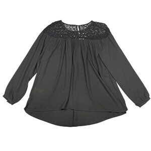 LOFT Top Womens Small Blouse Black Crochet Lace Yoke Long Sleeve‎